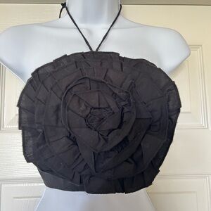 Zara Cropped Top, Black, NWT, Rosette in the Front, Size M